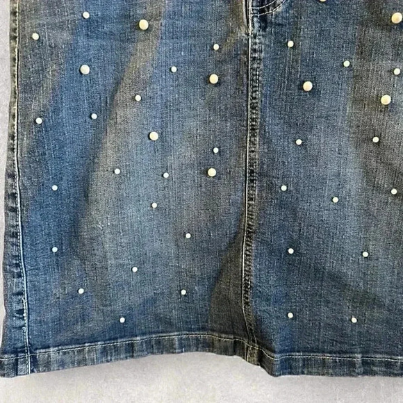 Hydraulic Jean skirt Tribeca mid rise womens denim skirt size 10 with pearls - Picture 4 of 12